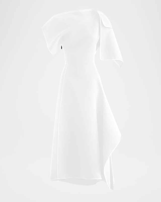 Diadem Off-The-Shoulder Short-Sleeve Midi Dress